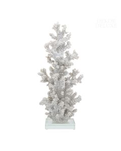 Dekor Deluxe podolgovata in ozka bela replika korale, visoka 36 cm, na steklenem podstavku.
