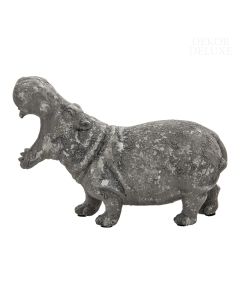 Dekor Deluxe siva figura nilskega konja z odprtimi usti, iz umetne mase, visoka 19,5 in široka 28,5 cm.