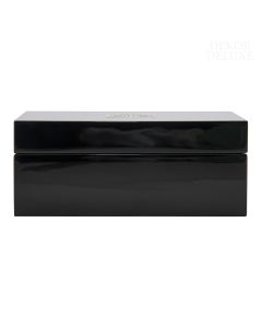 Dekor Deluxe lesena šatulja za nakit, visoka črna škatlica z zlatim ornamentom na pokrovu, bež notranjost iz blaga, dimenzij 18,5 x 7,5 x 13,5 cm.