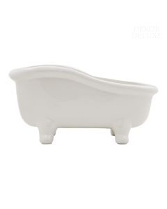 Dekor Deluxe bela posodica v obliki starinske kopalne kadi, visoka 14 cm in dolga 15 cm, za shranjevanje in odlaganje kopalniških pripomočkov.