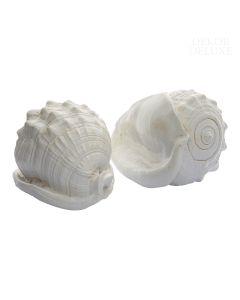 Dekor Deluxe set replik dveh školjk iz umetne mase, bele barve, visokih 9 cm in širokih 10 cm.