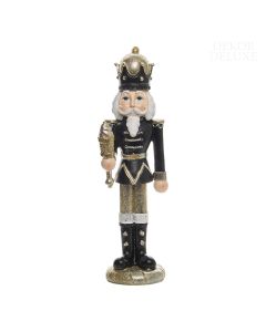 Dekor Deluxe Figura vojaka hrestača v uniformi črne barve z z velikim klobukom in žezlom v roki. 