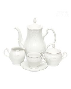 Dekor Deluxe 15 delni kavni servis bele barve iz vrhunskega porcelana z reliefnimi dekoracijami.