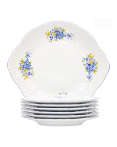 Dekor Deluxe 7 delni jedilni servis bele barve iz vrhunskega porcelana s poslikavo s spominčicami.
