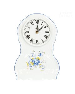 Dekor Deluxe namizna ura bele barve iz vrhunskega porcelana s poslikavo s spominčicami.