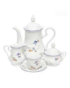 Dekor Deluxe 15 delni kavni servis z ljubko poslikavo z gosmi iz belega porcelana ročne izdelave.