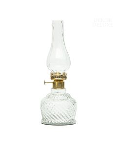 Dekor Deluxe namizna svetilka elegantne klasične oblike s prozornim podnožjem in zlatimi ornamenti.