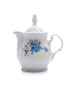 Bernadotte bel porcelanski kavnik za kavo poslikan z motivom modro zelenih spomincic