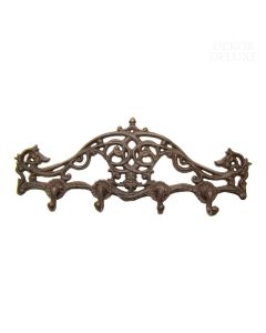 Dekor-deluxe-kovinski-obesalnik-rjave-barve-okrasen-z-ornamenti-in-s-stirimi-kljukicami