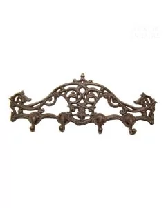 Dekor-deluxe-kovinski-obesalnik-rjave-barve-okrasen-z-ornamenti-in-s-stirimi-kljukicami