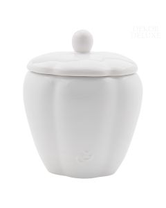 Dekor Deluxe bela posodica visoka 15 cm z belim pokrovom za kozmetične in higienske pripomočke ter drobne predmete.