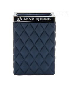 Temno moder kozarec s srebrno obrobo za zobne krtačke in ostale kopalniške in kozmetične dodatke.