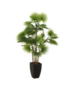 Dekor Deluxe Umetna rastlina palma višine 112 cm iz umetne mase z zelenimi listi v črnem lončku.