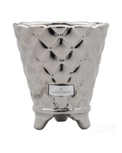 Dekor Deluxe - Srebrna keramična okrasna posoda za rože na treh nogah in z enakomernim diamantnim vzorcem za notranjo uporabo.