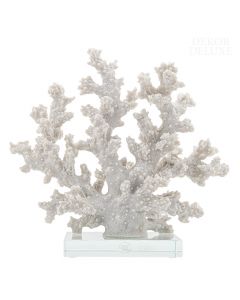 Dekor Deluxe bela replika pahljačasto razvejane korale, visoke 24 cm, na steklenem podstavku.

