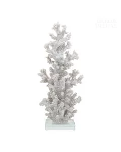 Dekor Deluxe podolgovata in ozka bela replika korale, visoka 36 cm, na steklenem podstavku.
