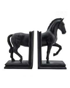 Dekor Deluxe - Držalo za knjige v obliki premikajočega se elegantnega črnega konja, prepolovljenega na polovici in pričvrščenega na podstavku.
