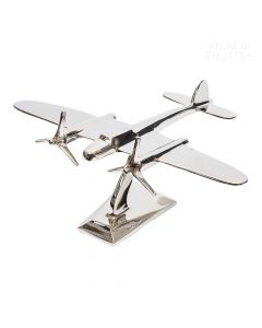 Dekor Deluxe srebrno klasično kovinsko letalo z dvema vrtljivima propelerjema in s trupom, pričvrščenim na podstavek.