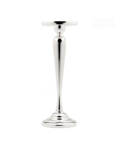 Dekor Deluxe srebrn svečnik visok 24 cm, za eno svečo, okrogel podstavek in vrhnji del.