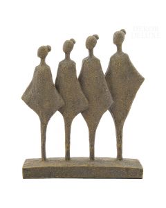Dekor Deluxe figura štirih žensk v vrsti od najmanjše do največje v zlato peščeni barvi. Kipec štirih žensk na kvadratnem podstavku.