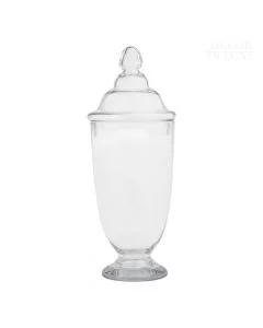 Dekor Deluxe prozorna podolgovata lekarniška posoda, narejena iz stekla s pokrovom in podstavkom.