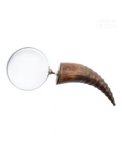 Dekor Deluxe povečevalno steklo premera 10 cm z rjavim ročajem v obliki živalskega roga.