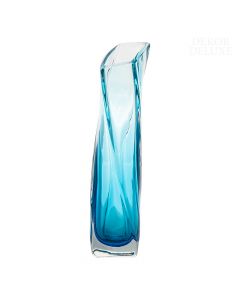 Dekor Deluxe visoka ozka steklena vaza ledeno-modre barve, visoka 35 cm, primerna za posamezne cvetlice.