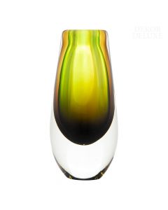 Dekor Deluxe ozka steklena vaza zeleno-rjave barve s prosojnim dnom, visoka 20 cm, primerna za posamezne cvetlice z dolgim pecljem.