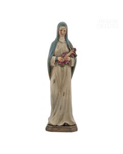 Dekor Deluxe kipec svete device Marije v belo modri halji z Jezusom na križu in rožami v roki.