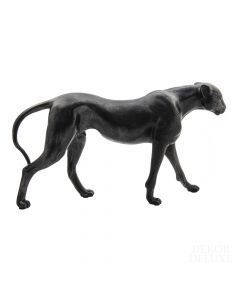 Dekor Deluxe figura sproščenega geparda, ki hodi, črne barve, iz umetne mase. Visoka 22,5 cm in široka 39,5 cm.