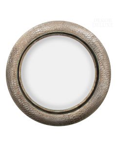 Dekor Deluxe okroglo konveksno stensko ogledalo, premera 34,5 cm, z okvirjem z vzorcem kačje kože.
