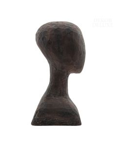 Dekor Deluxe Temno rjava poliresin replika grobo iz lesa izklesane človeške glave z rameni.