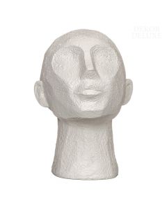 Dekor Deluxe bela replika apnenčaste skulpture minimalistične človeške glave in vratu s pogledom navzgor.
