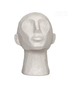 Dekor Deluxe bela replika apnenčaste skulpture minimalistične človeške glave in vratu s pogledom navzgor.
