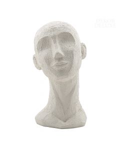 Dekor Deluxe bela replika apnenčaste skulpture minimalistične človeške glave in vratu s pogledom navzgor.