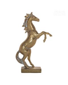 Dekor Deluxe zlata figura konja, ki se je povzpel na zadnje noge, na podstavku, iz umetne mase, visok 30 cm in širok 18,5 cm.