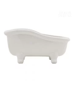 Dekor Deluxe bela posodica v obliki starinske kopalne kadi, visoka 14 cm in dolga 15 cm, za shranjevanje in odlaganje kopalniških pripomočkov.