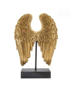 Dekor Deluxe pozlačena skulptura levega in desnega angelskega krila z mnogimi detajli perja pričvrščena na črni kvadratni podstavek.