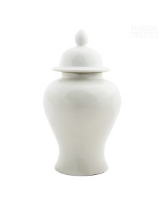 Dekor Deluxe porcelanasto bela enobarvna vaza s pokrovom tradicionalne oblike in konico na vrhu pokrova.