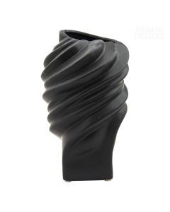Dekor Deluxe črna keramična vaza, podolgovata, z brazdastim vzorcem, visoka 23 cm.