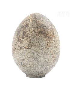 Dekor Deluxe stoječe okrasno, antično belo in votlo stekleno jajce, s hrapavo obdelano površino in večjo odprtino na dnu jajčka.