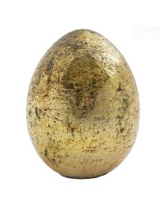 Dekor Deluxe stoječe okrasno, antično zlato in votlo stekleno jajce, s hrapavo obdelano površino in večjo odprtino na dnu jajčka.