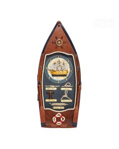 Dekor Deluxe lesena škatlica v obliki čolna z vesli, za shranjevanje ključev in z morskimi motivi kot so jadrnica, reševalni pas, ladijsko krmilo in morskimi vozli  