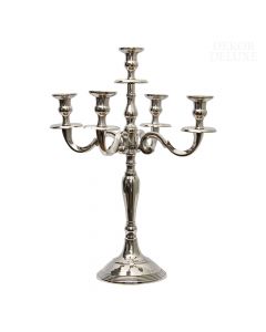 Dekor Deluxe sestavljivi srebrni namizni kovinski svečnik za 5 podolgovatih sveč na okroglem podstavku.  