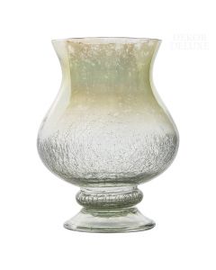 Dekor Deluxe velik valjasto stebričast stekleni svečnik iz dimljenega stekla s popokano teksturo in močnim podstavkom.