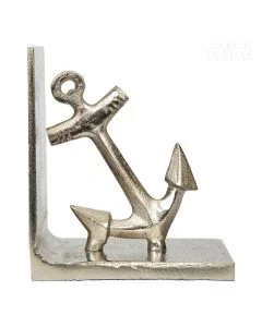 Dekor Deluxe držalo za knjige srebrne barve, imitacija kovine, s pomorskim motivom sidra višine 16 cm.