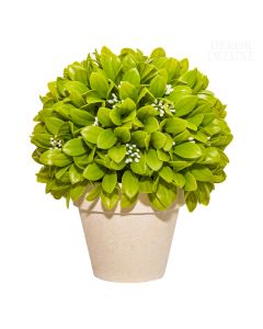 Dekor Deluxe umetna rastlina, grmiček pušpan v svetlo-zeleni barvi nameščen v svetlo rjavem lončku.  