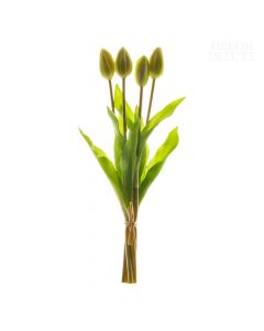 Dekor Deluxe Šopek rumenih tulipanov z zaprtimi .cvetovi in svetlo zelenimi listi 