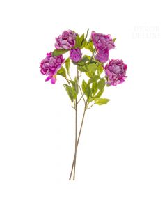 Umetne rože, šopek dveh potonik, vsaka s po 3 cvetovi rožnate barve in rumenimi prašniki v sredini z daljšim steblom in razvejanimi zelenimi listi. 
