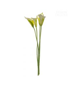 Dekor Deluxe umetne rože, šopek štirih kal z belo-rumenimi-zelenimi cvetovi in rumeno sredico na podolgovatem zelem steblu brez listov.